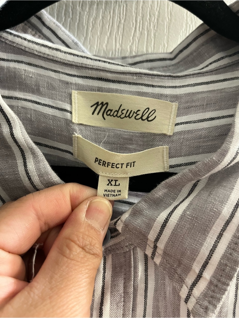 Madewell Men's XL Perfect Fit Striped Button-Up Shirt Gray 100% linen - Picture 2 of 4